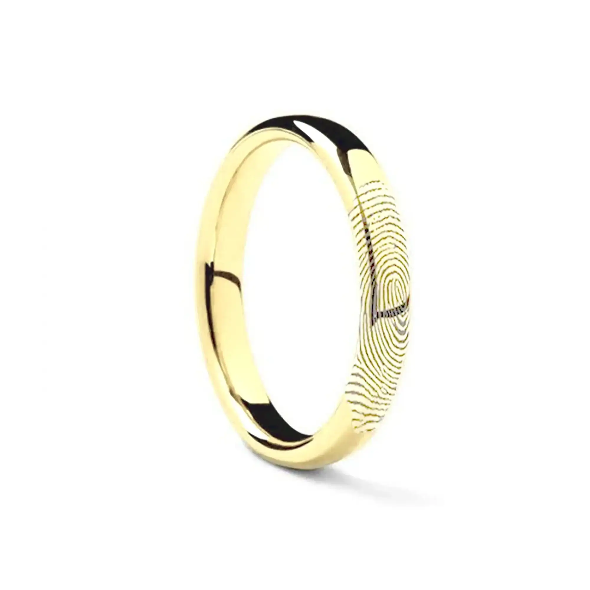 10k Fingerprint Ring Yellow Gold Engraved Domed Band - 4mm - 8mm - Image 3