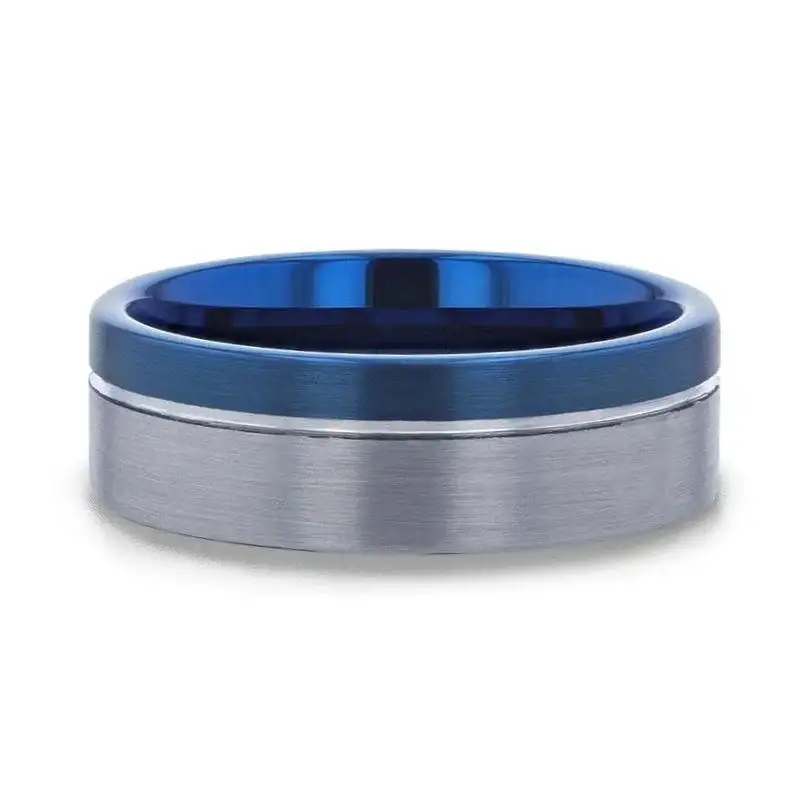 ATLANTIC Duo Color Brushed Center Tungsten Carbide Men's Wedding Band With Blue Ion Plating Inside - 8mm - Image 3