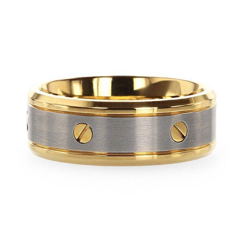 BOUNDLESS Gold-Plated Titanium Flat Brushed Center Ring With Rotating Screw Design And Beveled Polished Edges - 8mm - Image 3