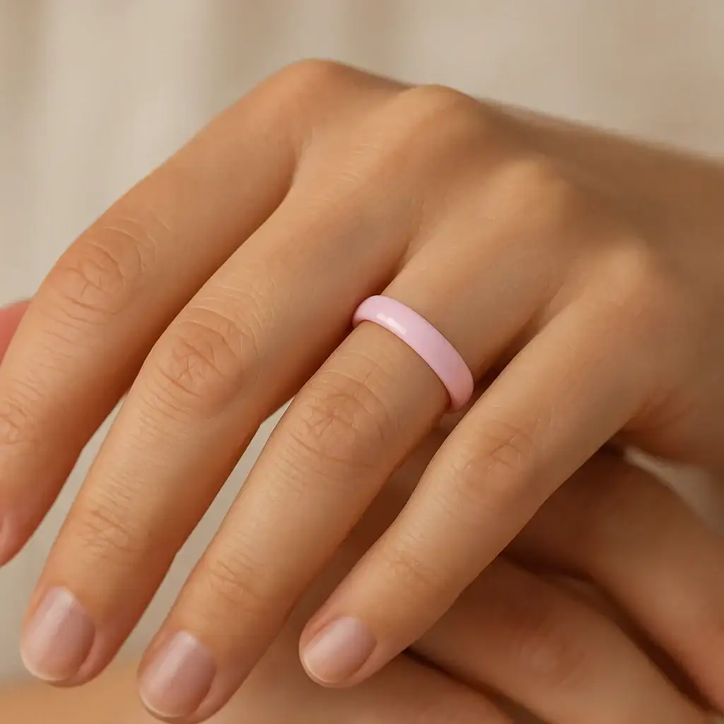 CORAL Domed Polish Finish Pink Ceramic Ring — 4mm - Image 3