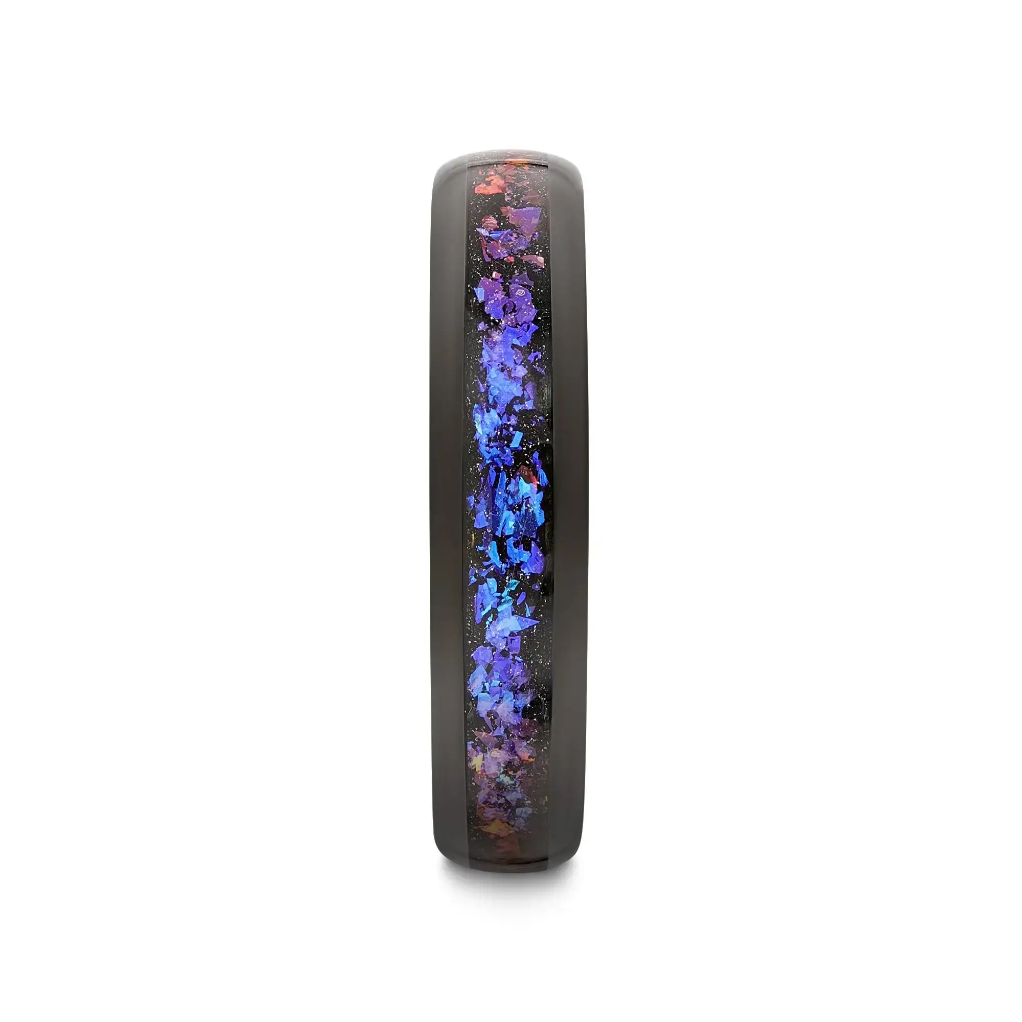 COSMIC Black Tungsten Ring with Crushed Alexandrite and Dark Blue & Purple Crushed Goldstone – 4mm to 8mm - Image 10