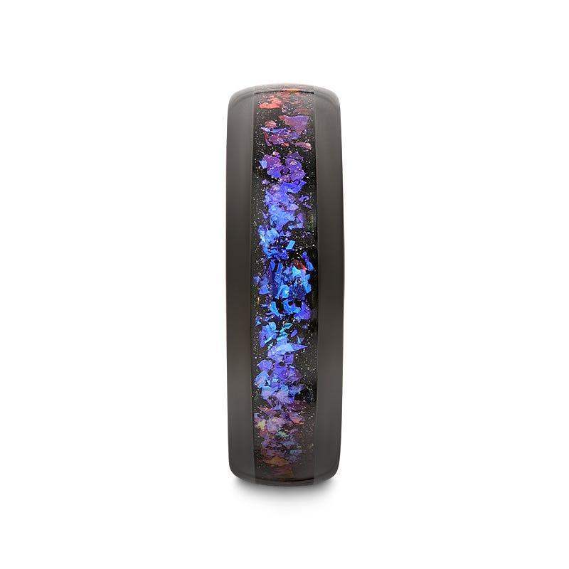 COSMIC Black Tungsten Ring with Crushed Alexandrite and Dark Blue & Purple Crushed Goldstone – 4mm to 8mm - Image 3