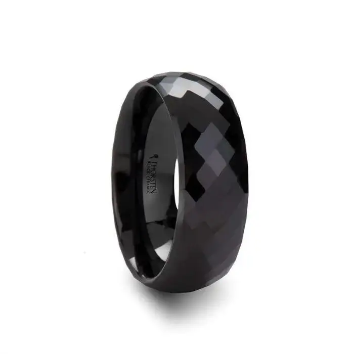 DAVINA Polished Diamond Faceted Black Ceramic Ring for Women - 2 mm - Image 3