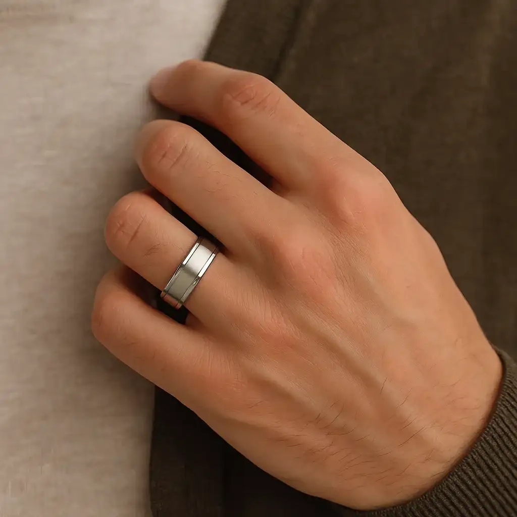 FAIRFIELD Flat Satin Finish Titanium Ring - 8mm - Image 4