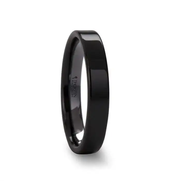 FRAENER Flat Polish Finished Black Ceramic Wedding Ring - 2mm to 12mm - Image 3