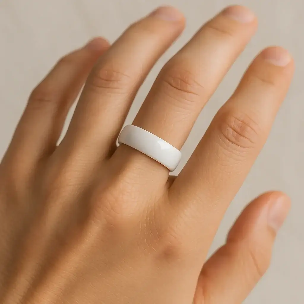 IVORY Domed Polish Finished White Ceramic Ring - 6mm & 8mm - Image 4