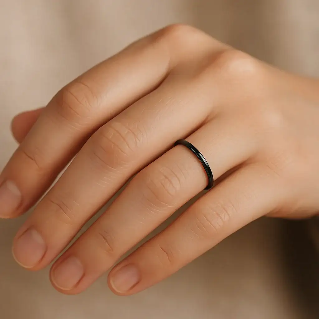 LAUREEN Black Domed Ceramic Wedding Ring for Her - 2 mm - Image 3