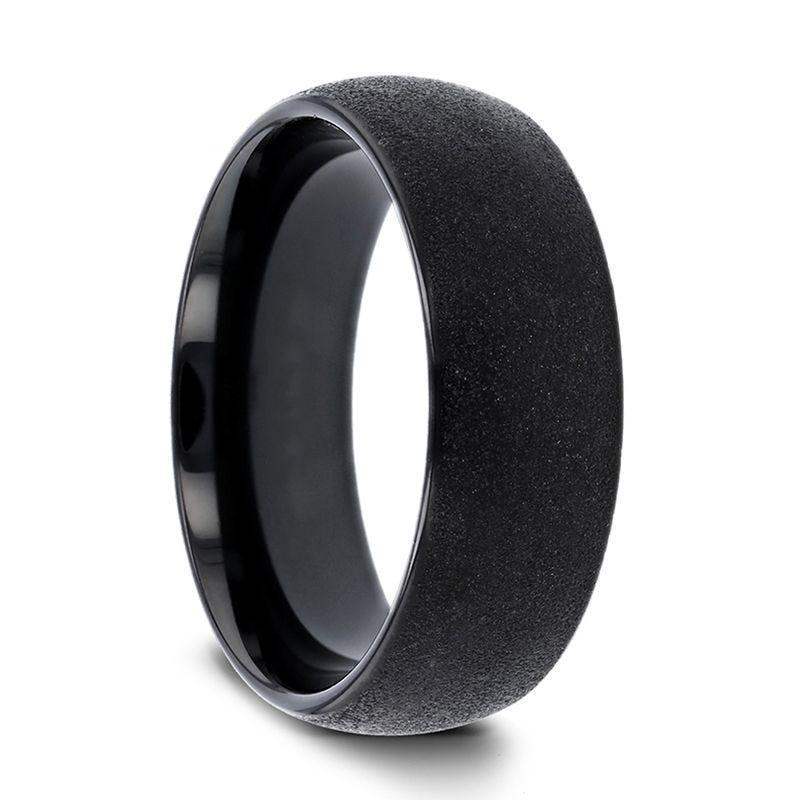 OBSIDIAN Domed Women's Black Tungsten Carbide Ring with Sandblasted Crystalline Finish - 4mm - Image 3