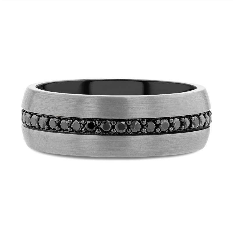 PILOT Gunmetal Tungsten Ring with Black Sapphires - 8mm - Image 3