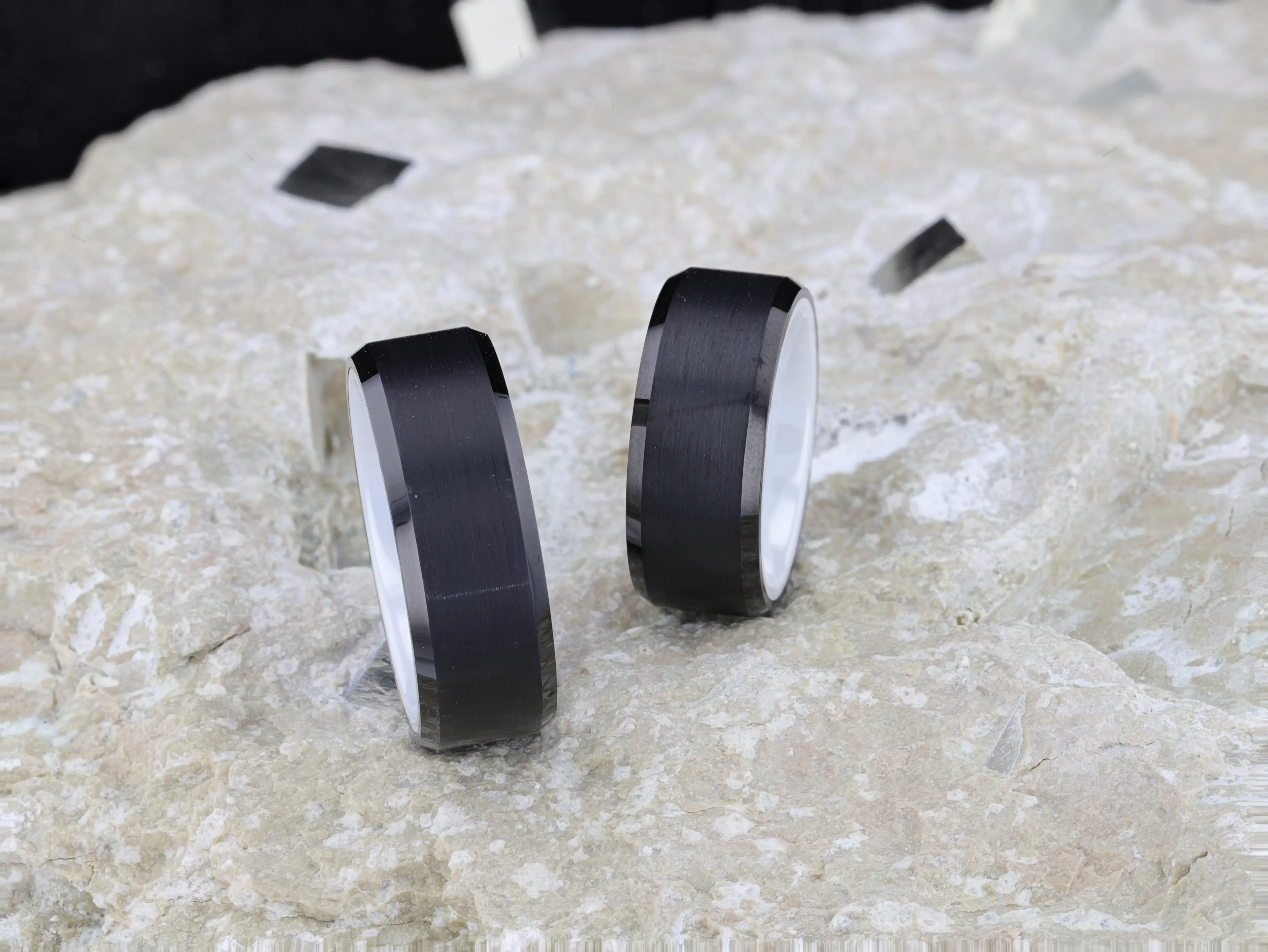 SIGMA Black Tungsten Brushed Center Men’s Wedding Band with Polished Beveled Edges & White Interior - 8mm - Image 4