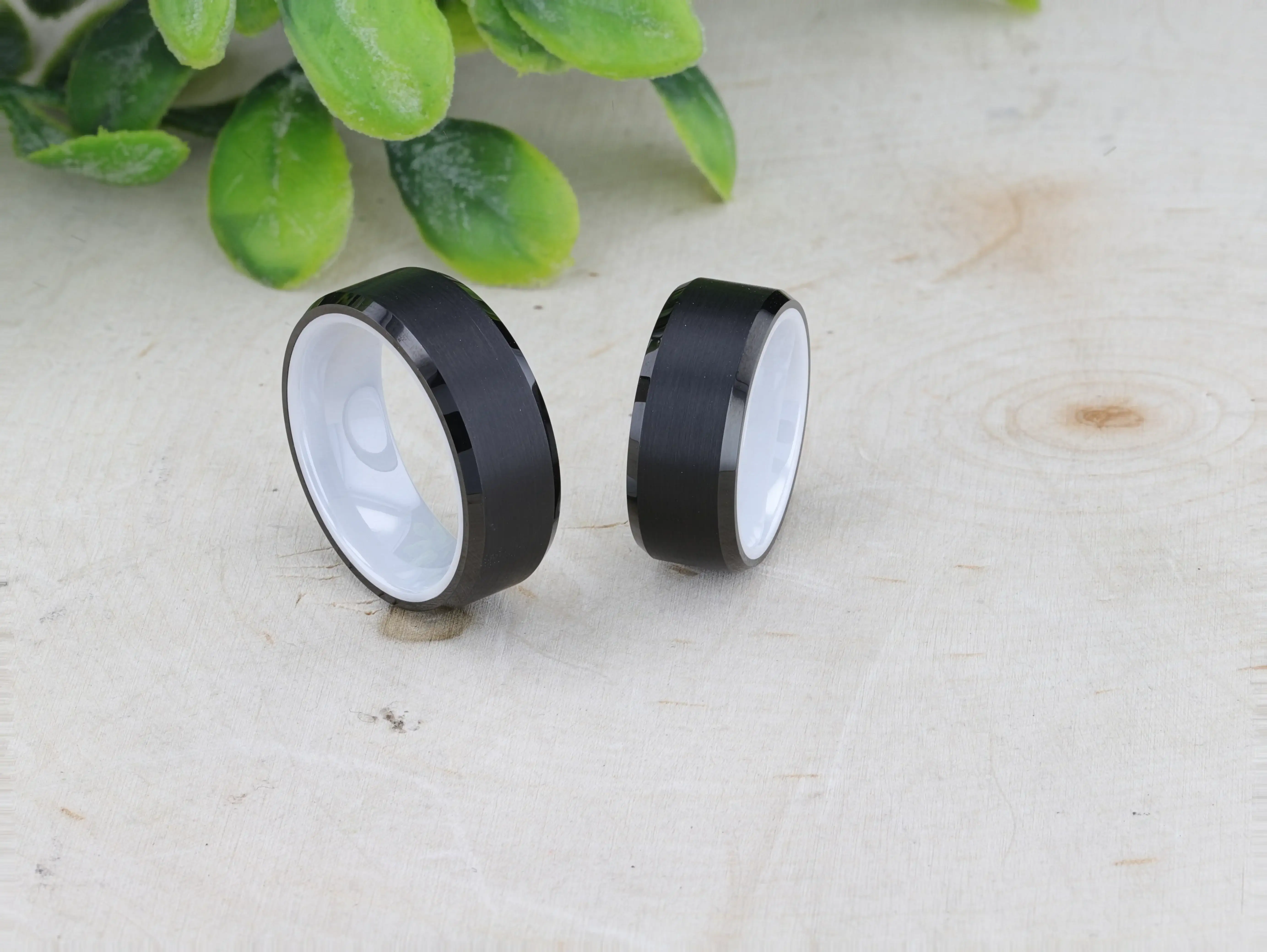 SIGMA Black Tungsten Brushed Center Men’s Wedding Band with Polished Beveled Edges & White Interior - 8mm - Image 5
