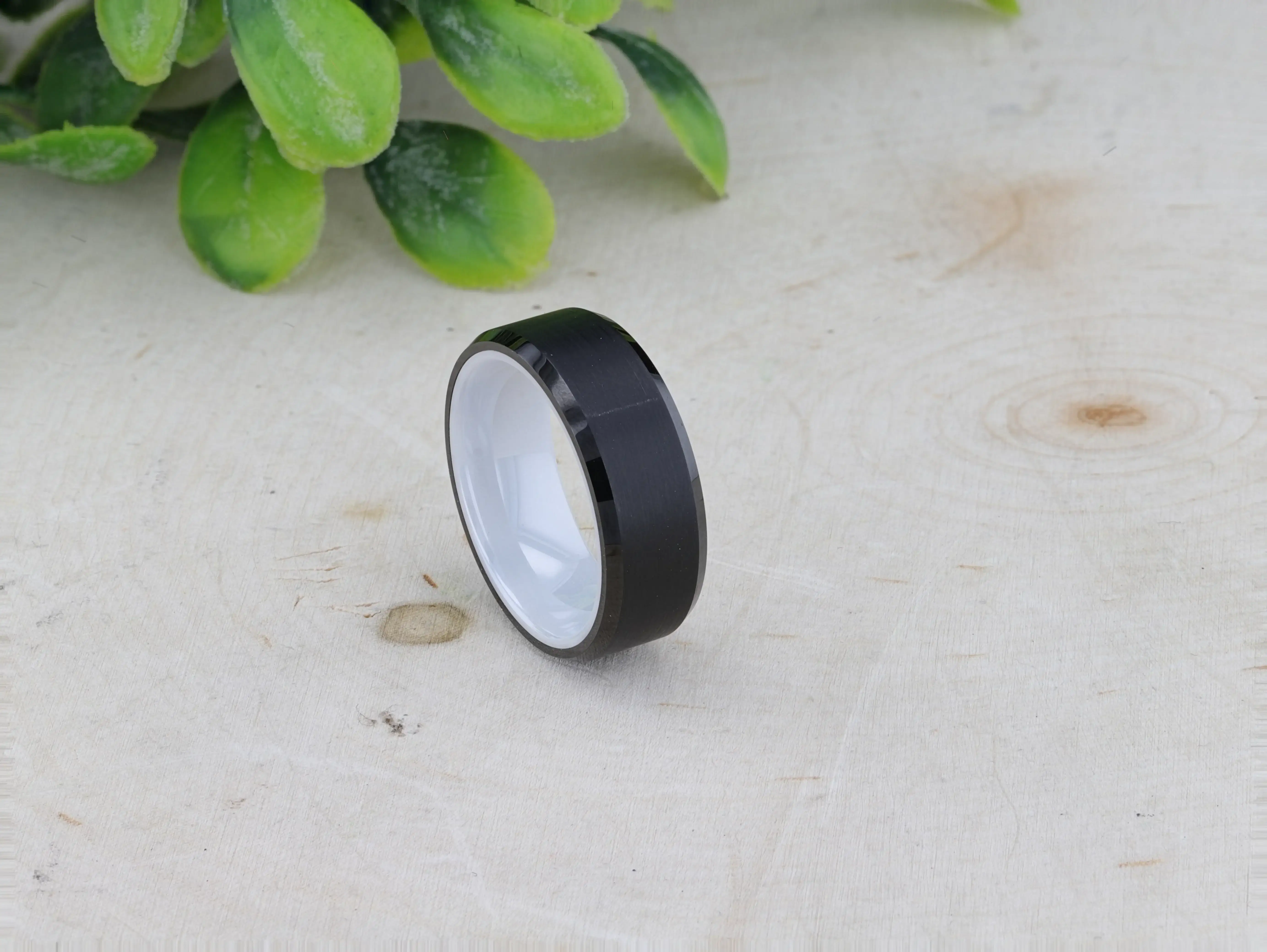 SIGMA Black Tungsten Brushed Center Men’s Wedding Band with Polished Beveled Edges & White Interior - 8mm - Image 6