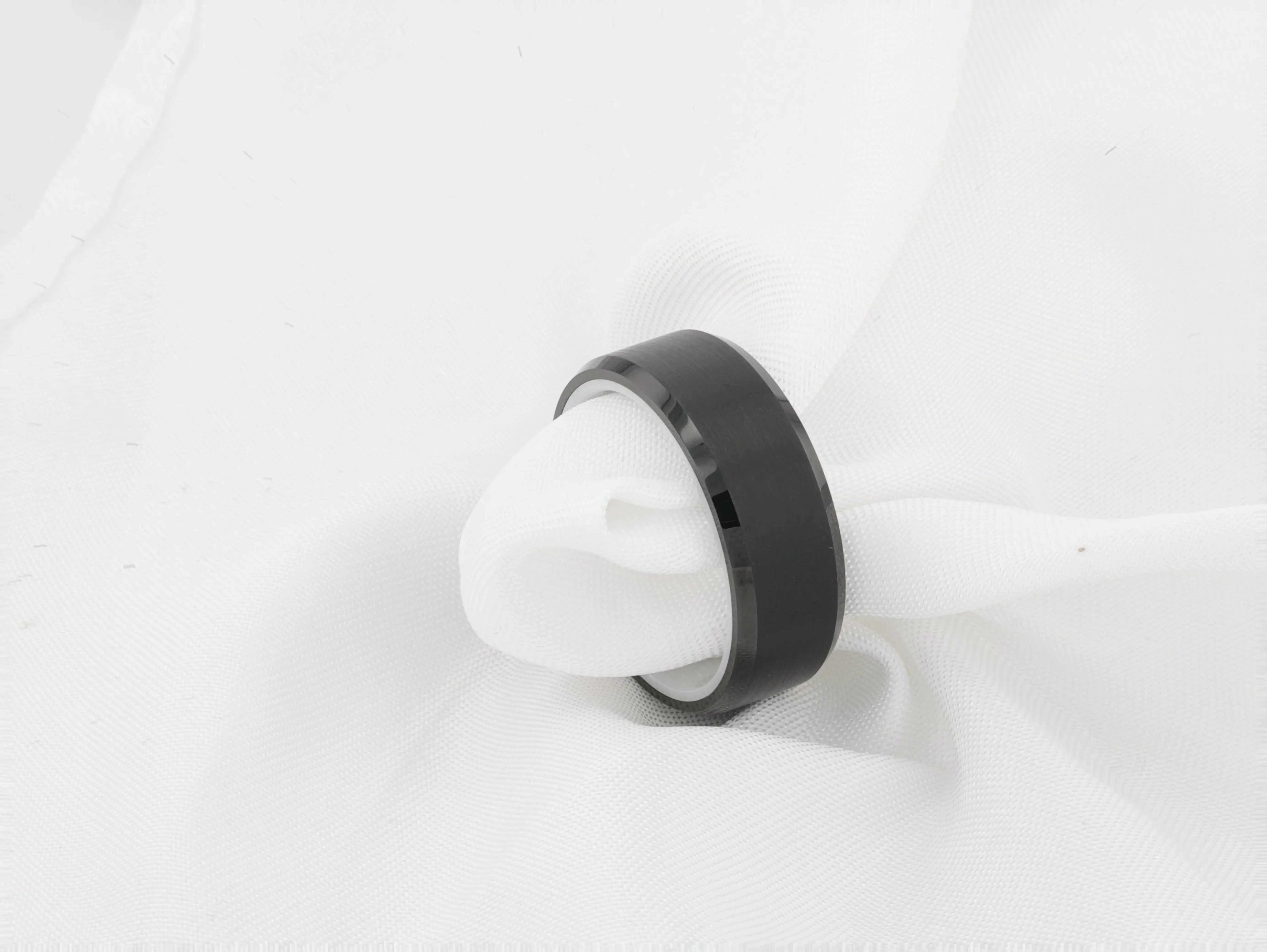 SIGMA Black Tungsten Brushed Center Men’s Wedding Band with Polished Beveled Edges & White Interior - 8mm - Image 7